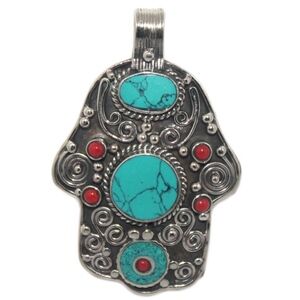 Turquoise Hamsa pendant, boho pendant
